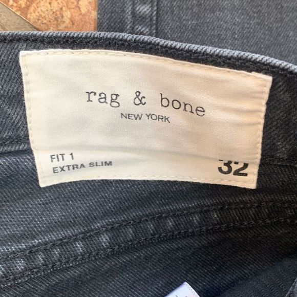 Rag And Bone Fit 1 Extra Slim Straight Jeans Black Dark Wash Distressed Hem - Picture 8 of 11